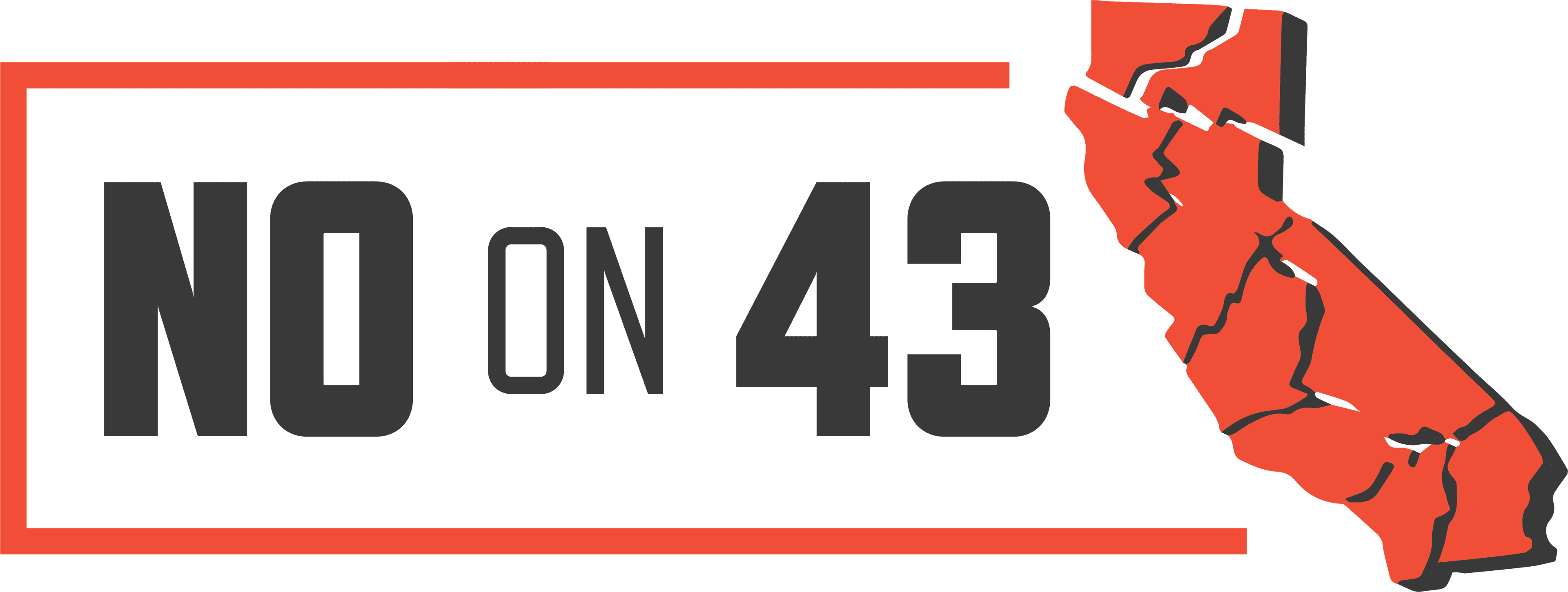 No on Prop 43 campaign graphic with a California bear flag design